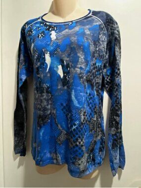 Rabe Abstract Camo Print Metal Beads Crew Rolled Neck Cotton Grunge Sweater 10